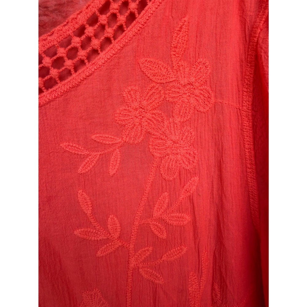 Liv Los Angeles Coral Embroidered Crochet Lace Cotton Boho Blouse oversized M - Picture 2 of 9